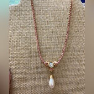 Vintage Monet Pink‎ Rhinestones and Glass Faux Pearl Choker Necklace